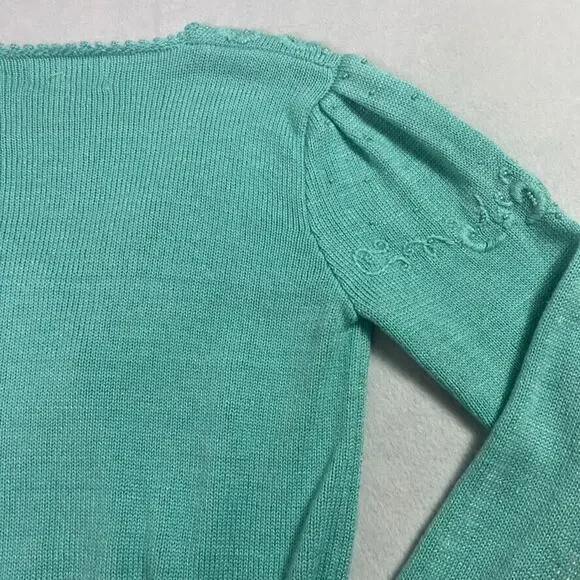 Jaclyn Smith Sweater Womens S Embroidered Turquoise Knit V-Neck Sweater Vintage - Picture 9 of 10